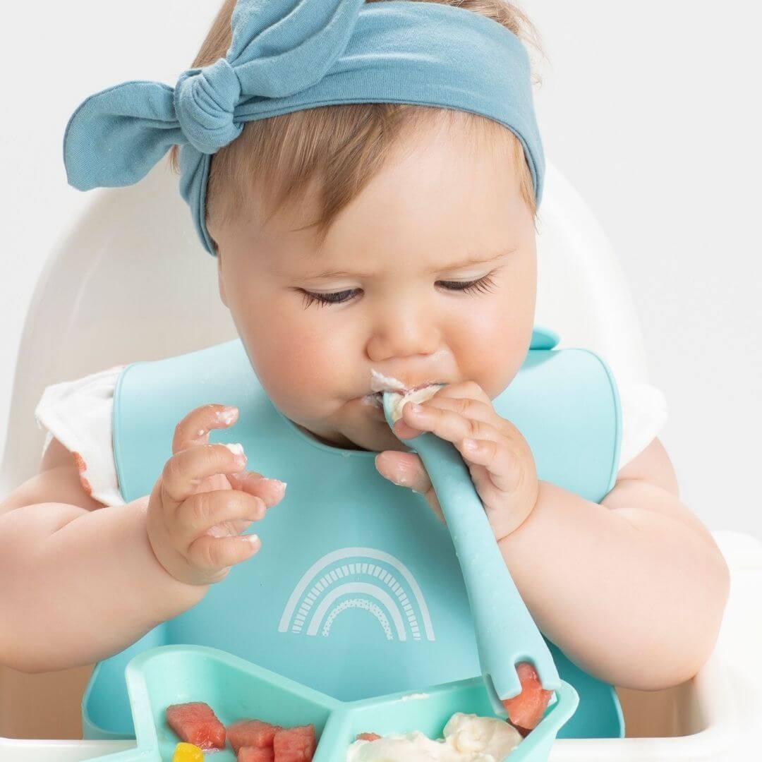 Baby Led Weaning Silicone Spoon & Fork Cutlery - Duck Egg